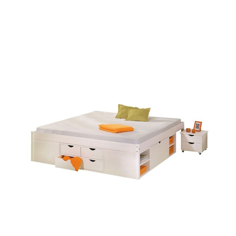 Letto-alla-Francese-140x200-Bianco-Rete-a-Doghe-con-Cassetti-una-piazza-e-mezzo