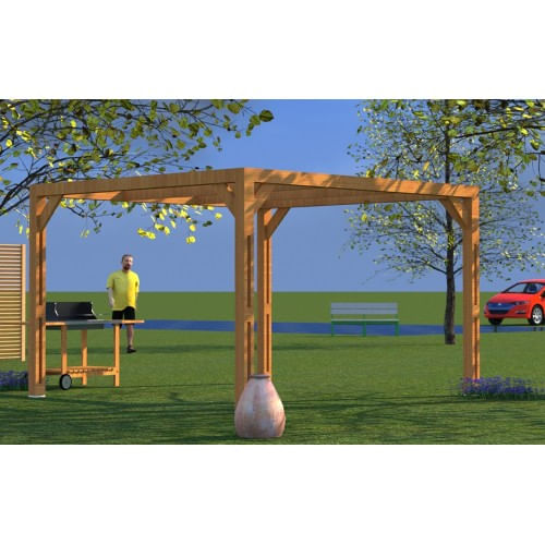 Gazebo Pergola in Legno 3.4x3 da Giardino Senza Copertura Pergolato