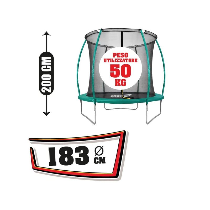 Tappeto-Elastico-Diametro-183-cm-Bambini-Rete-Sicurezza-Trampolino-da-Giardino