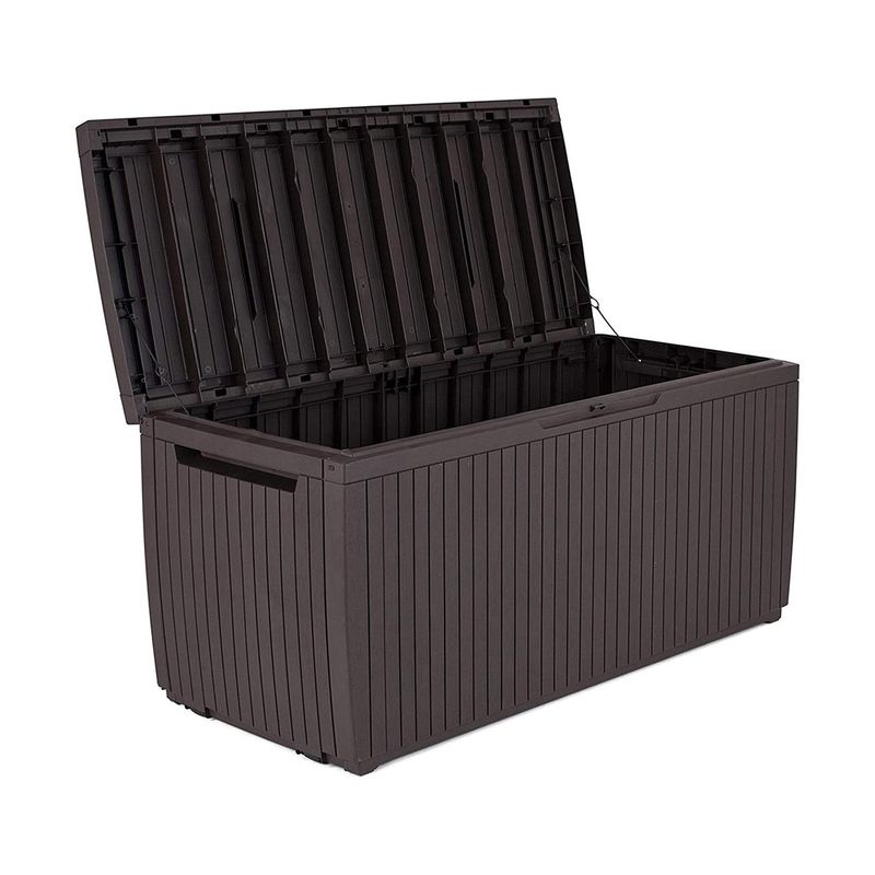 Keter-Baule-Cassapanca-Contenitore-con-Seduta-Giardino-Ruote-Plastica-Esterno