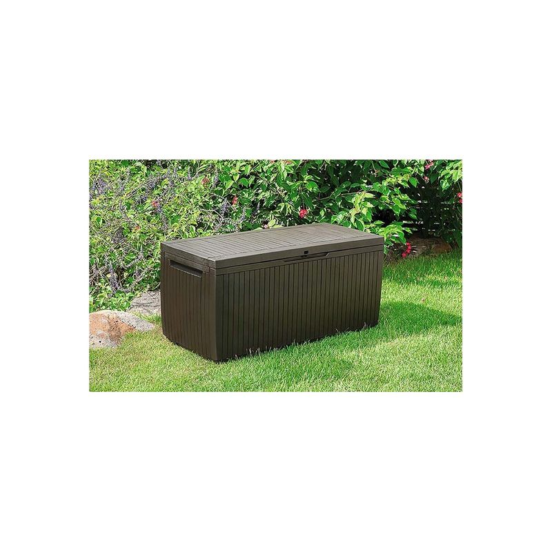 Keter-Baule-Cassapanca-Contenitore-con-Seduta-Giardino-Ruote-Plastica-Esterno