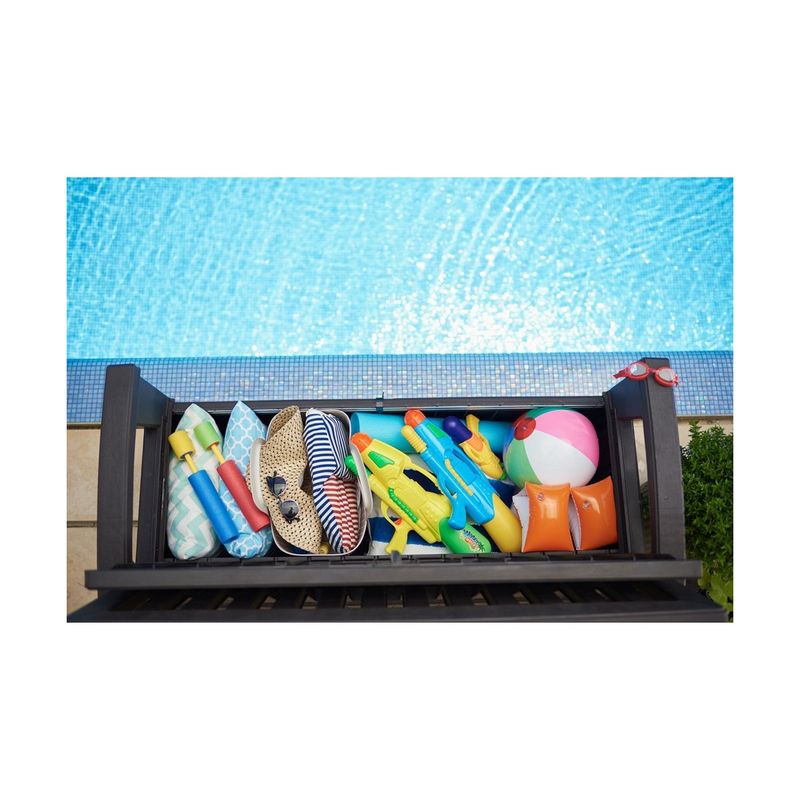 Keter-Baule-Cassapanca-Seduta-Contenitore-Esterno-Grafite-Panchina-Effetto-Legno