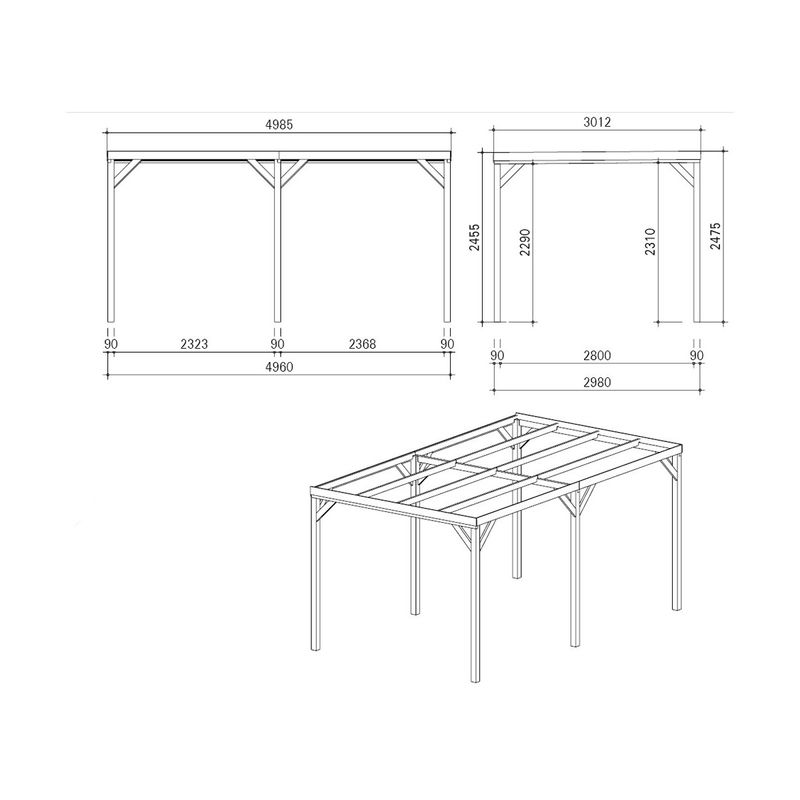 Pergola-in-Legno-3x5-Gazebo-Carport-Posto-Auto-Giardino-Tettoia-No-Copertura