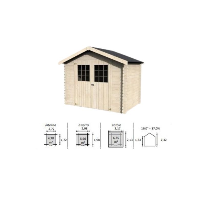 Casetta-in-Legno-3x2-mt-Block-House-28-mm-Moderna-Porta-Attrezzi-da-Giardino