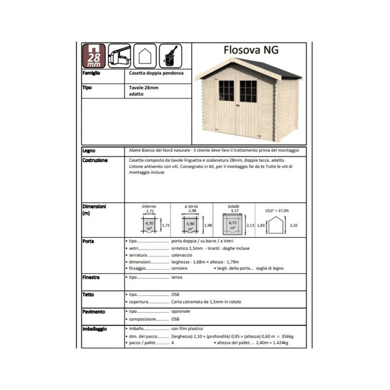 Casetta-in-Legno-3x2-mt-Block-House-28-mm-Moderna-Porta-Attrezzi-da-Giardino