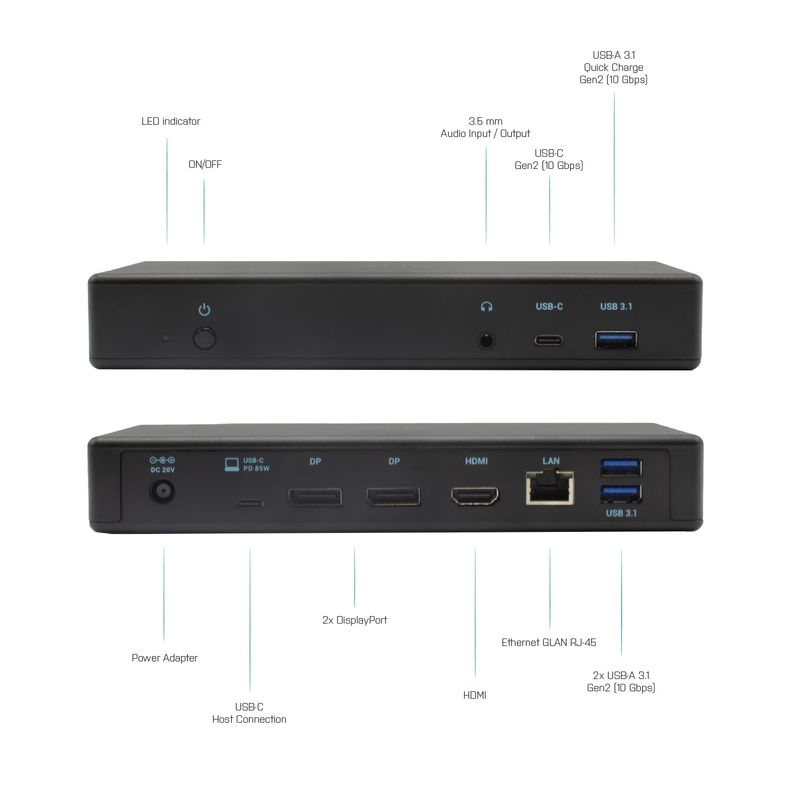 i-tec-C31TRIPLEDOCKPD-replicatore-di-porte-e-docking-station-per-laptop-Cablato-USB-3.2-Gen-2--3.1-Gen-2--Type-C-Nero