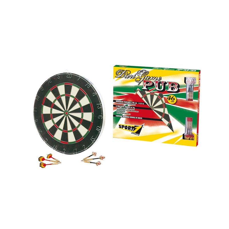 Bersaglio-Pub-46cm-Floccato---6-Freccette-Punta-Metallo-Bivalva-Dartboard-Game