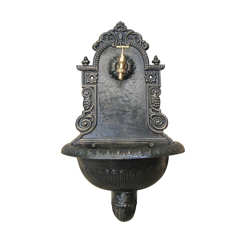 Fontana-da-Parete-Grigia-in-Ghisa-Lavabo-a-Muro-Giardino-Lavandino-Rubinetto