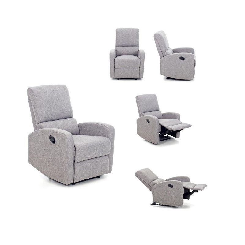 Poltrona-Reclinabile-Manuale-Grigio-Relax-Letto-Tessuto-Salotto-con-Poggiapiedi