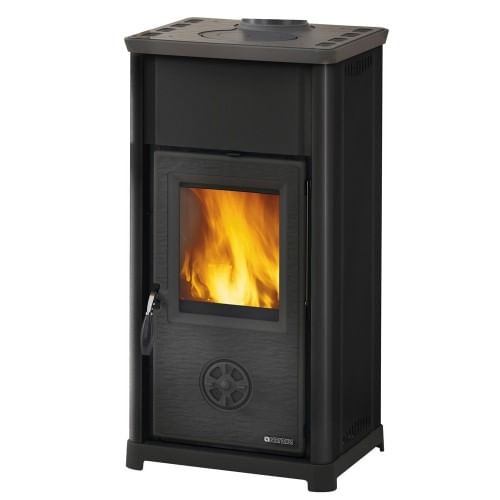 Stufa a Legna Nordica 6kw Antracite Ghisa Tubo 12 Extraflame con Vetro Carbone