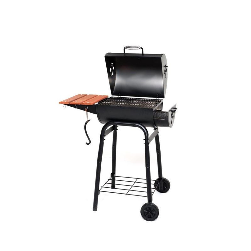 Barbecue-a-Carbonella-Carbone-Portatile-Legna-BBQ-con-Coperchio-Griglia-Ghisa