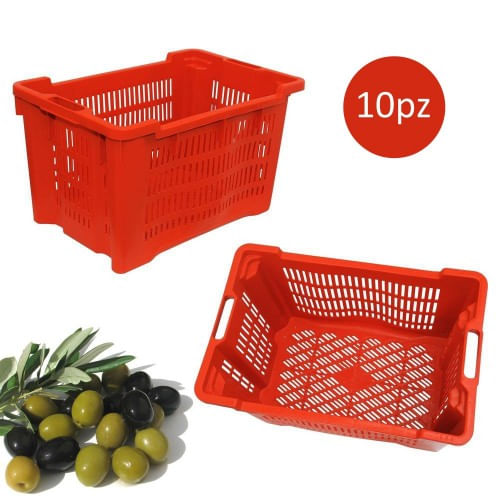10-Ceste-Raccolta-Olive-Cassetta-Impilabile-fondo-Forato-per-Frutta-Verdura-Cassa-Multiuso