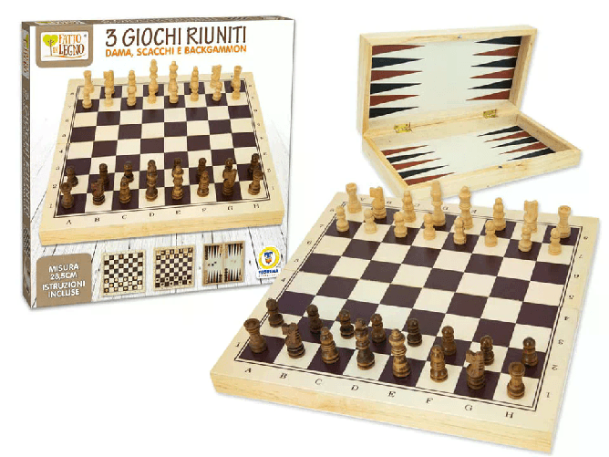 TEOREMA DAMA SCACCHI 3 IN 1 IN LEGNO