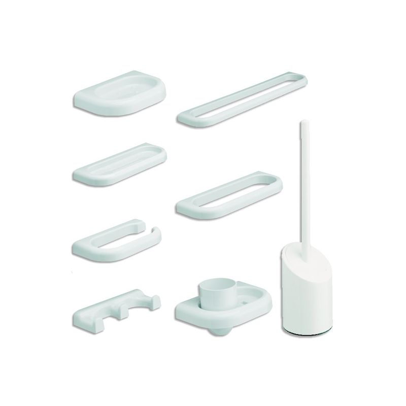 Set-Accessori-Bagno-Kit-Plastica-Porta-Asciugamani-Rotolo-Carta-Sapone-Scopino