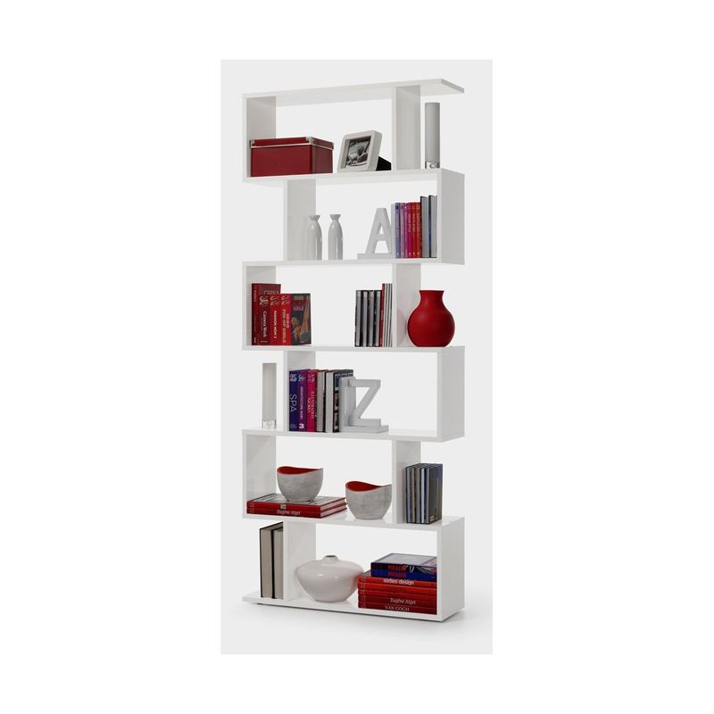 Mobile-Libreria-80-Bianca-Lucido-Ripiani-Design-a-Giorno-Parete-Modulare-Studio