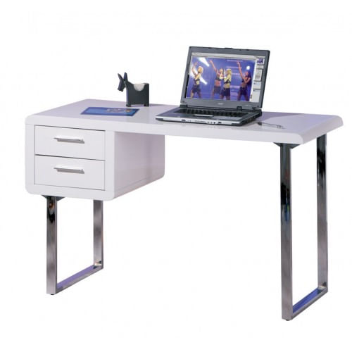 Scrivania-120-con-Cassetti-Pc-Bianca-Lucida-Laccata-Legno-Moderna-Cassettiera
