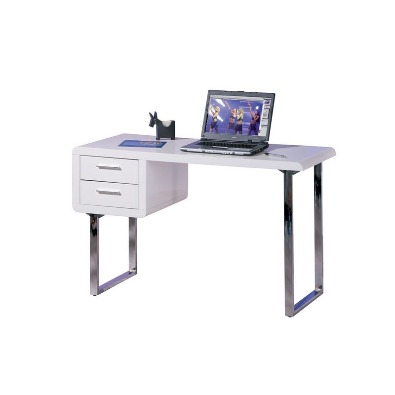 Scrivania-120-con-Cassetti-Pc-Bianca-Lucida-Laccata-Legno-Moderna-Cassettiera