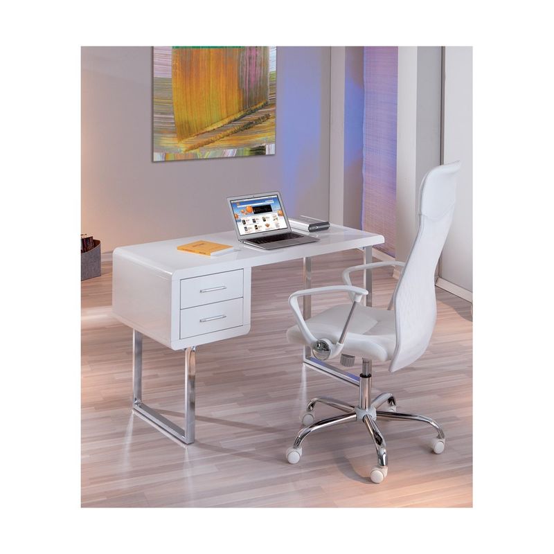 Scrivania-120-con-Cassetti-Pc-Bianca-Lucida-Laccata-Legno-Moderna-Cassettiera