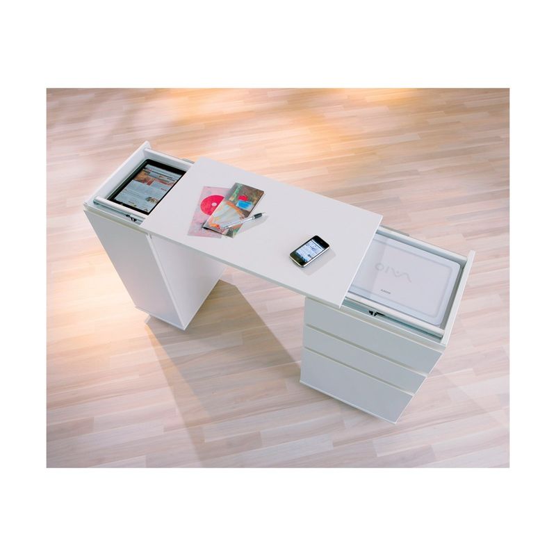 Tavolo-Scrivania-120-Richiudibile-Bianca-Porta-Pc-Cameretta-con-Ruote-Cassetti