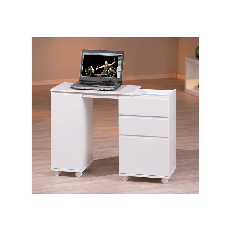 Tavolo-Scrivania-120-Richiudibile-Bianca-Porta-Pc-Cameretta-con-Ruote-Cassetti