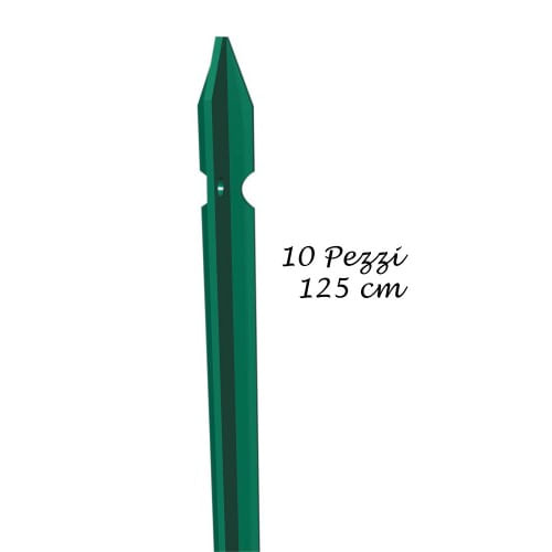 10-Pali-per-Recinzione-Ferro-125-cm-Plastificato-Verde-Paletti-da-Rete-Metallo