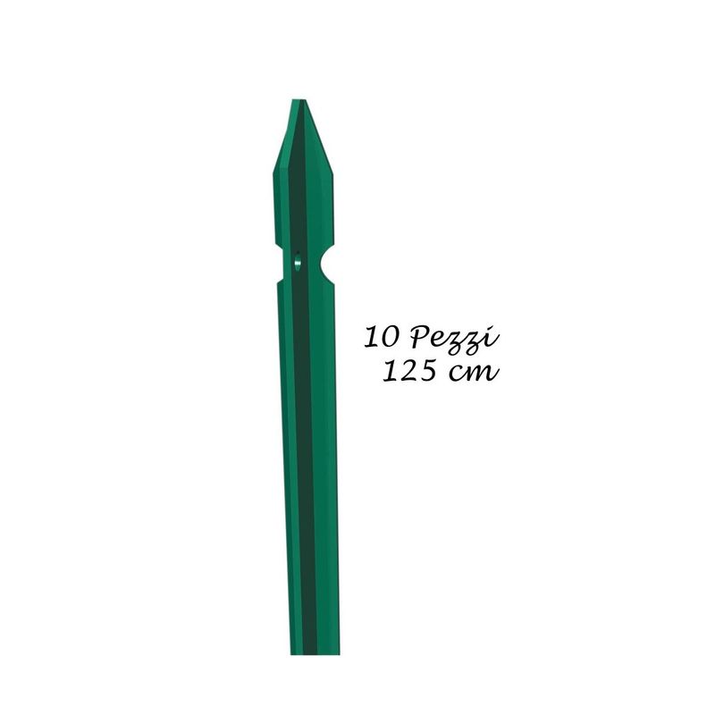 10-Pali-per-Recinzione-Ferro-125-cm-Plastificato-Verde-Paletti-da-Rete-Metallo