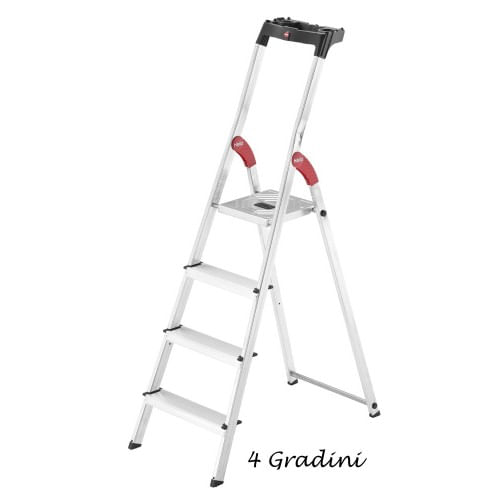 Hailo-Scala-4-Gradini-Alluminio-Doppia-Forbice-Portautensili-Scaletta-Da-Interno