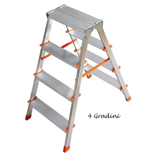 Facal-Scala-Doppia-Alluminio-Scaletta-4-Gradini-Richiudibile-Sgabello-Domestica
