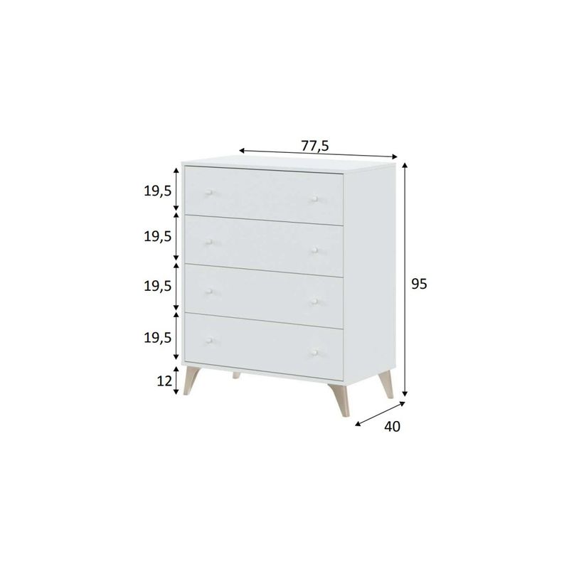 Cassettiera-Como-Bianco-4-Cassetti-Cassettone-Camera-Letto-Cameretta-Settimino