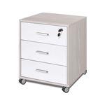 Cassettiera-in-Legno-Olmo-Bianca-3-Cassetti-con-Chiave-Ruote-Scrivania-Ufficio