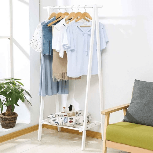 Stender-Appendiabiti-Bianco-in-Legno-Porta-Scarpe-Attaccapanni-da-Terra-Ingresso