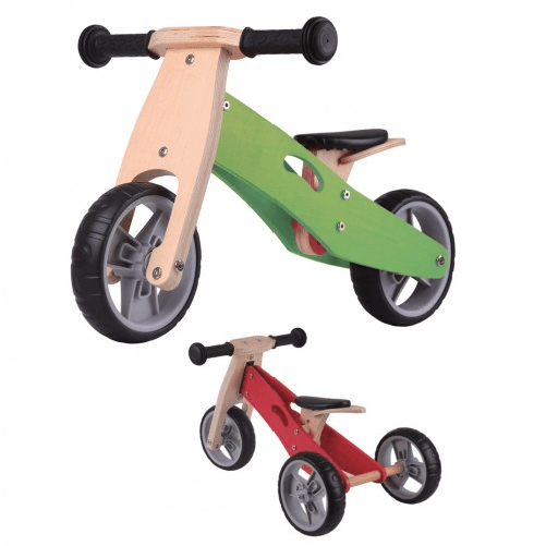 Triciclo-Bicicletta-da-Bambini-Legno-Verde-Pedagogica-Senza-Pedali-a-Spinta-Bici