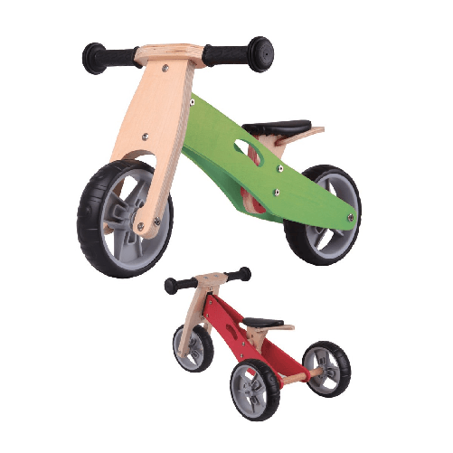 Triciclo-Bicicletta-da-Bambini-Legno-Verde-Pedagogica-Senza-Pedali-a-Spinta-Bici