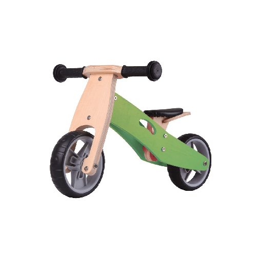 Triciclo-Bicicletta-da-Bambini-Legno-Verde-Pedagogica-Senza-Pedali-a-Spinta-Bici