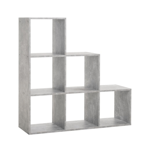 Libreria-a-Cubi-a-Scala-Cemento-Moderna-Mensole-Legno-Divisorio-Scaffali-Ufficio