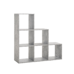 Libreria-a-Cubi-a-Scala-Cemento-Moderna-Mensole-Legno-Divisorio-Scaffali-Ufficio