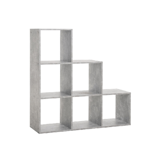 Libreria-a-Cubi-a-Scala-Cemento-Moderna-Mensole-Legno-Divisorio-Scaffali-Ufficio