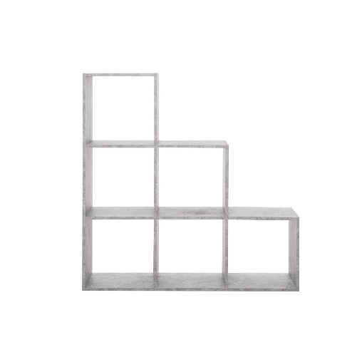 Libreria-a-Cubi-a-Scala-Cemento-Moderna-Mensole-Legno-Divisorio-Scaffali-Ufficio