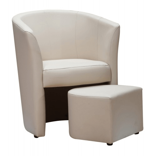 Poltrona-in-Ecopelle-Avorio-Poggiapiedi-Pouf-Poltroncina-Imbottita-Relax-Salotto