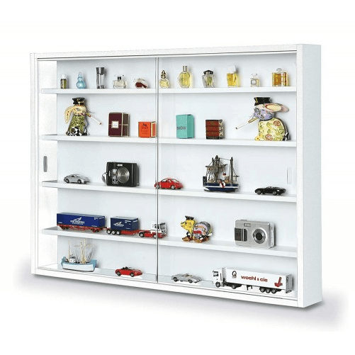 Vetrina-Bianca-Collezionismo-Modellini-Modellismo-Moderna-da-Parete-Vetrinetta