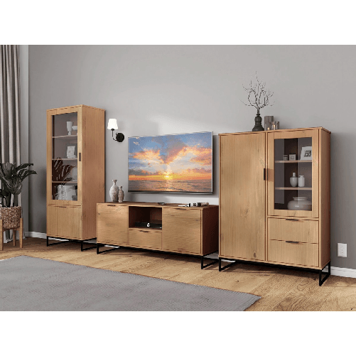 Madia-Porta-TV-Credenza-con-Ante-e-Cassetti-in-Legno-Quercia-da-Ingresso
