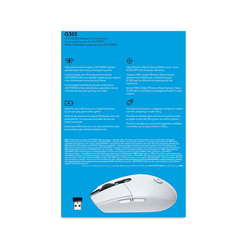 Logitech-G305-LightSpeed-​​Wirelbric-Mouse-USB-12000DPI---5-PROGRAMBLE-BOX---Distruggi-l-uso---colore-bianco