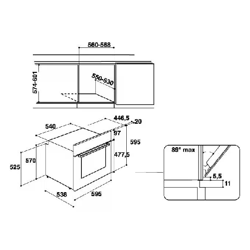 Hotpoint-FA3-530-H-IX-HA-66-L-3600-W-A-Nero-Acciaio-inossidabile