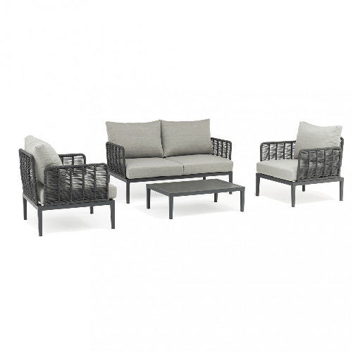 MILANI HOME  ESCONDIDO - salotto con struttura in alluminio antracite e corda in pvc, tavolino effetto pietra