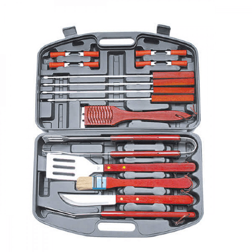 MILANI HOME Valigetta attrezzi per barbecue con 18 accessori manico legno