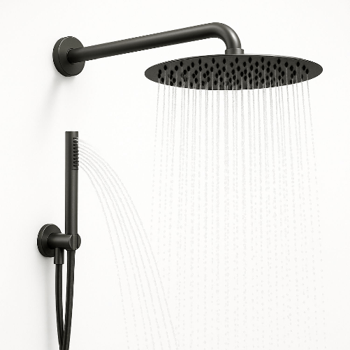 OGOMONDO  Set per doccia soffione tondo in acciaio inox 250 millimetri canna di fucile *** finitura