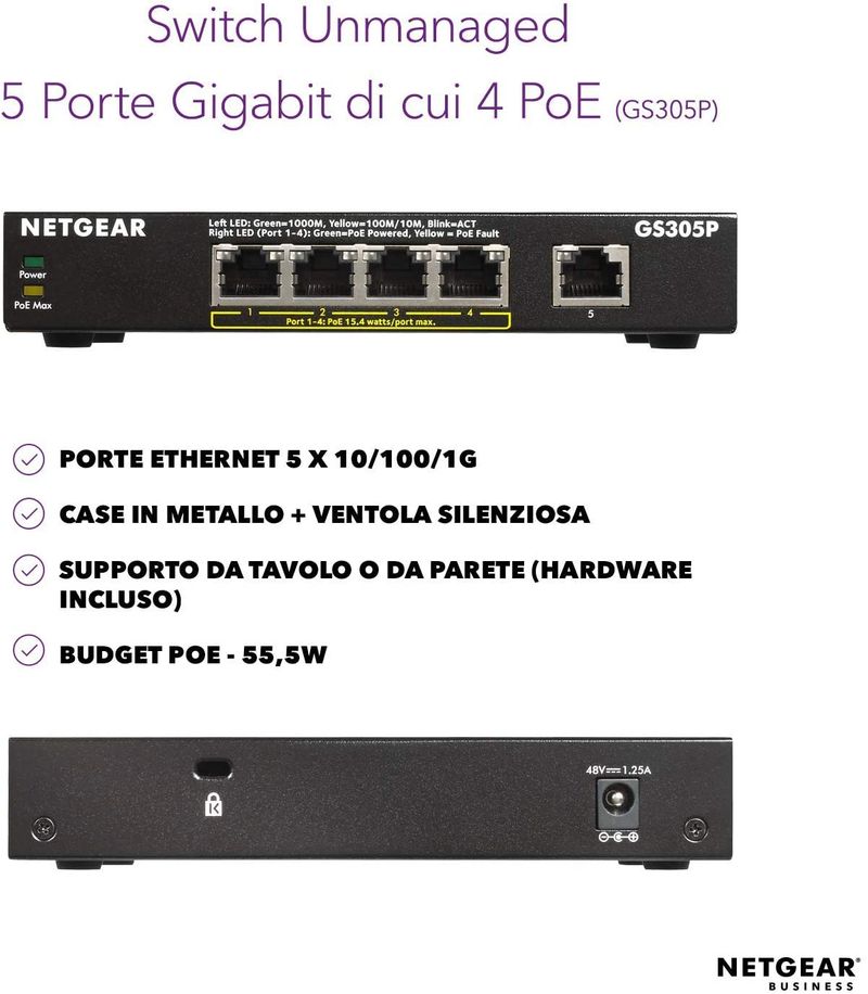 Netgear-GS305P-Switch-unmanaged-5-x-10-100-1000--4-PoE--desktop-montaggio-a-parete-PoE--55.5-W-