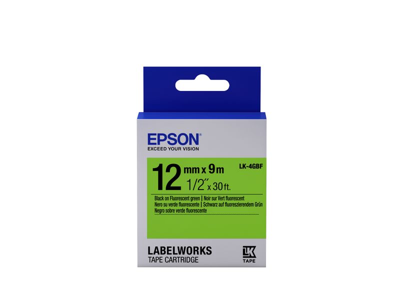 Epson-Nastro-fondo-Fluorescente-Verde-per-testo-Nero-12-9-LK-4GBF