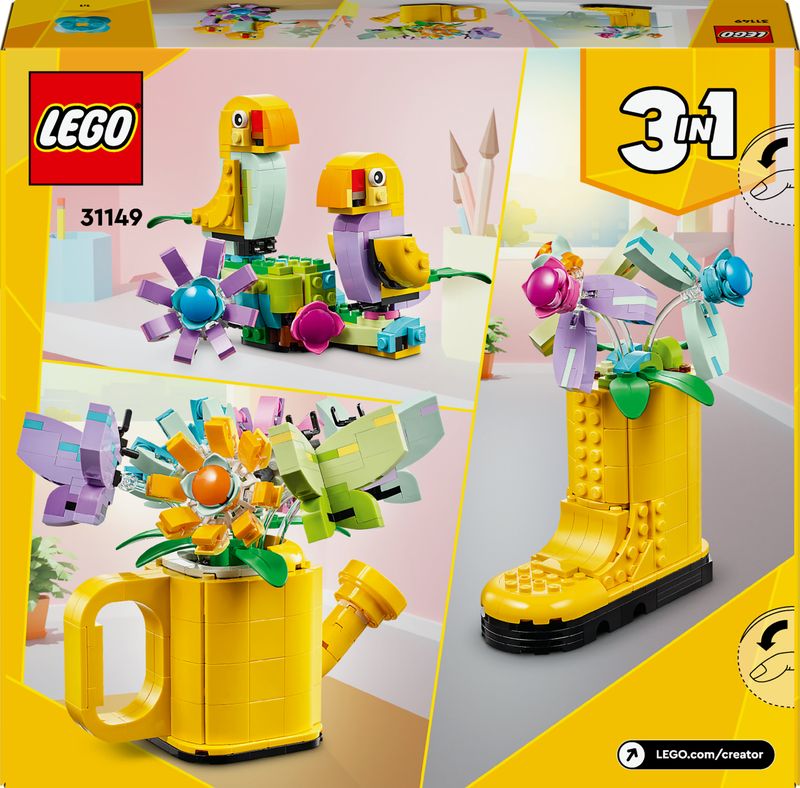 LEGO-Creator-31149-3in1-Innaffiatoio-con-Fiori-Finti-Trasformabile-in-Stivale-o-in-2-Uccelli-con-Trespolo-Giochi-per-Bambini-8-