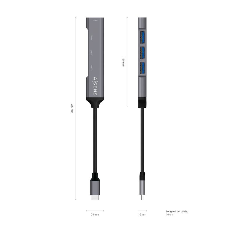 AISENS-A109-0541-hub-di-interfaccia-USB-3.2-Gen-1--3.1-Gen-1--Type-C-5000-Mbit-s-Grigio